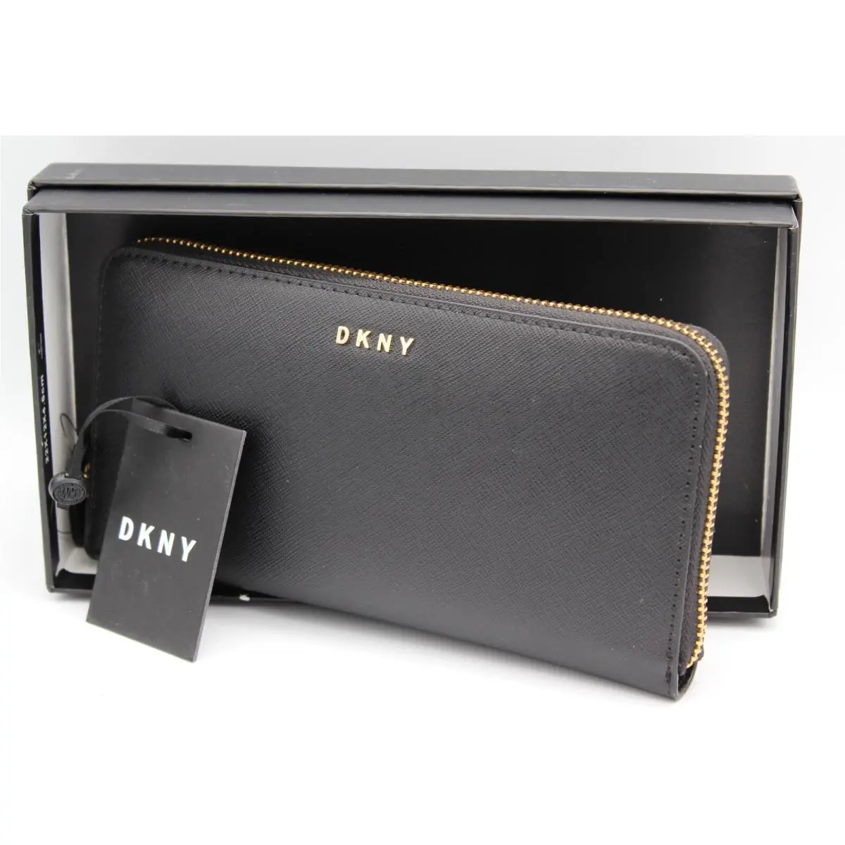 Dkny Grace Large Zip Around Black Saffiano Leather Womens Wallet