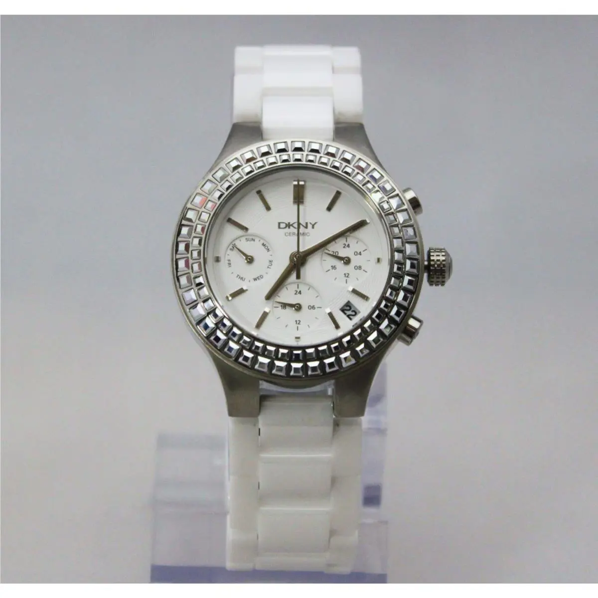 Dkny NY2223I Chambers Silver Ceramic White Band Multifunction Women Watch by DKNY