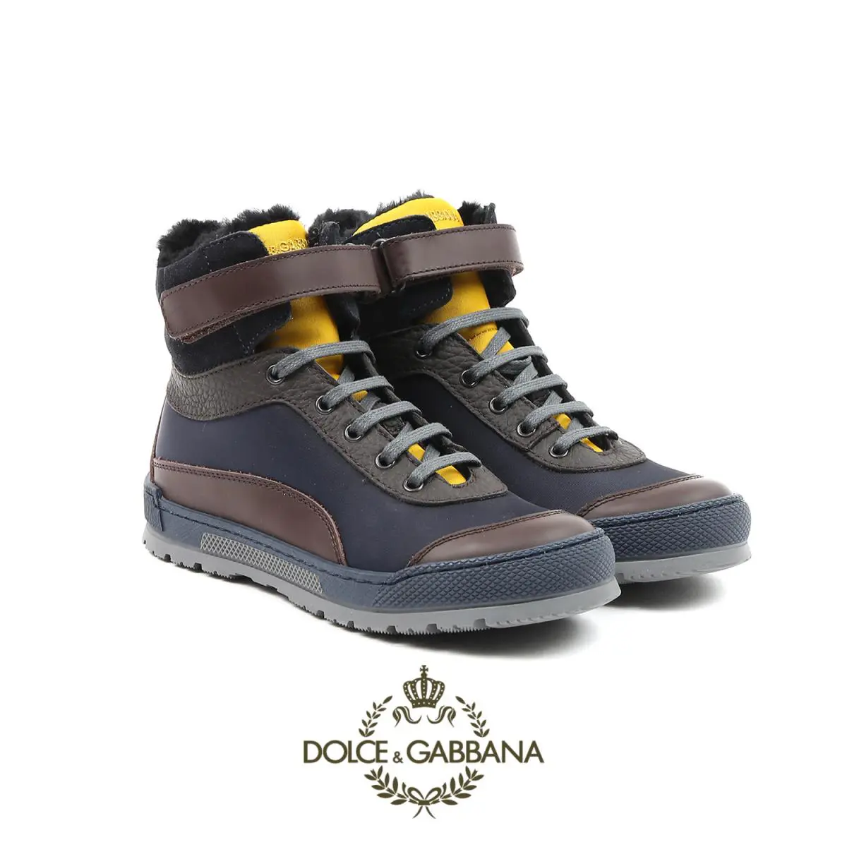 Dolce Gabbana Boys High Top Sneakers Brown Blue Size 2 US EU 33 0044