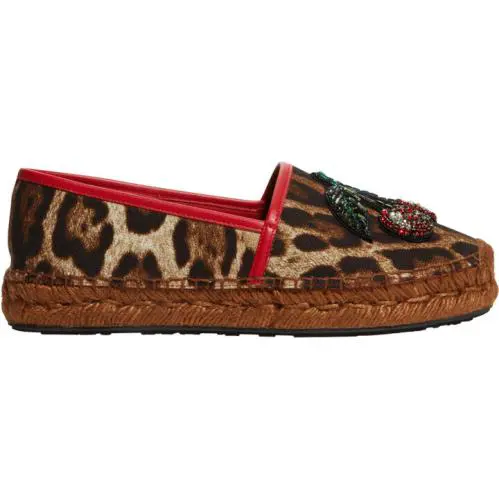 Dolce Gabbana Leopard-print Embellished Espadrilles Flats Shoes Size 40