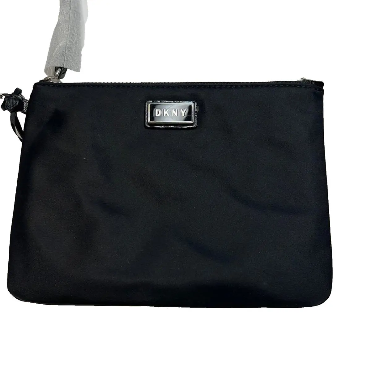 Dkny Solid Black Nylon Wristlet Wallet Zipper Closure Silver Hardware