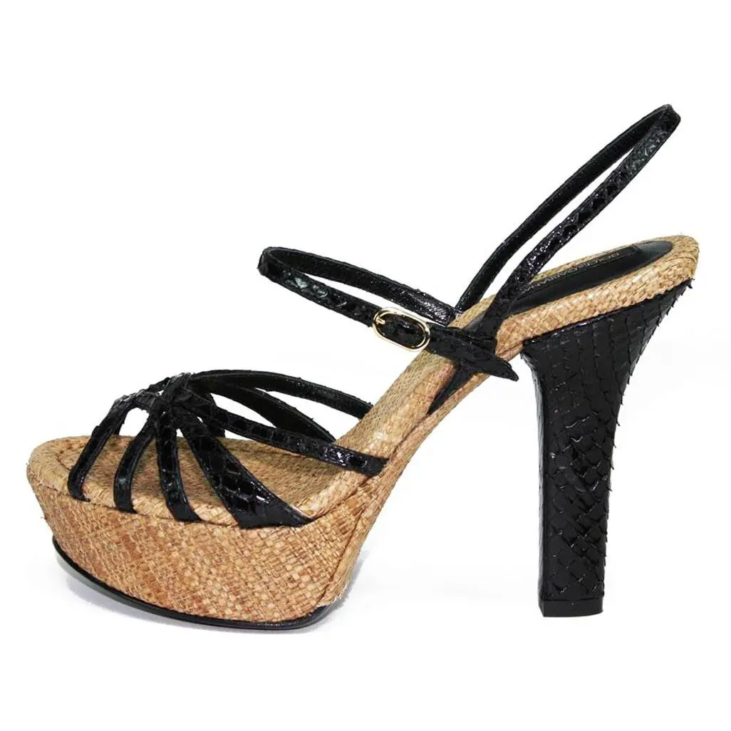 Dolce Gabbana Platform Python Leather Raffia Shoes Sandals It 36 - US 6