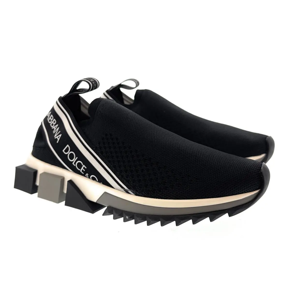 Dolce Gabbana Black Logo Knit Slip On Sneakers-EU36