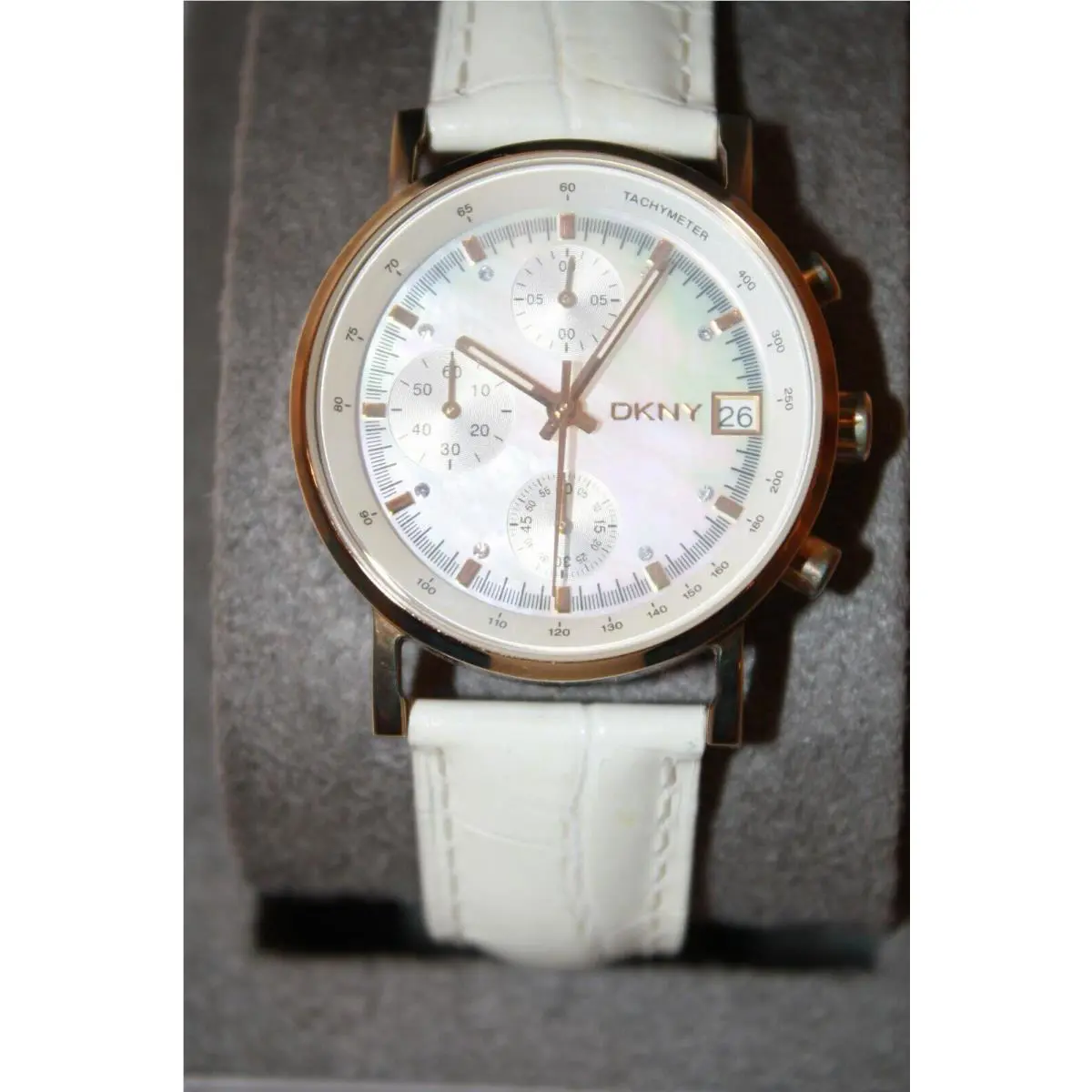 Dkny Mother of Pearl Stainless Steel White Leather Strap Watch