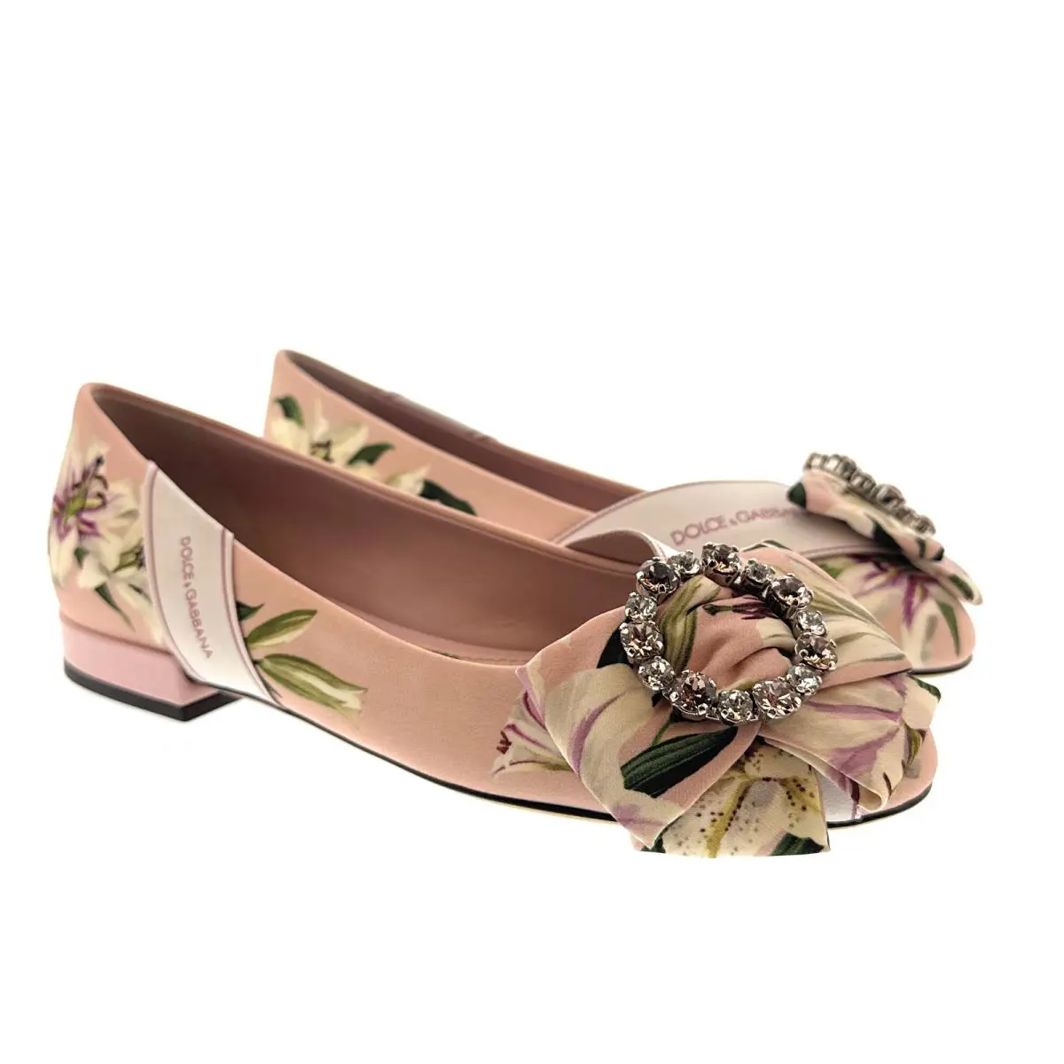Dolce Gabbana Pink Floral Satin Crystal Embellished Ballet Flats-EU35