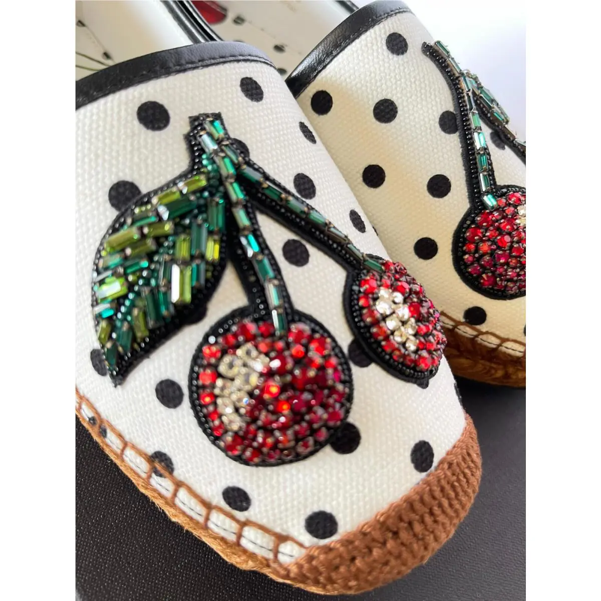 Dolce Gabbana Cherry-embellished Polka Dot Espadrilles Eur 39 / US 9