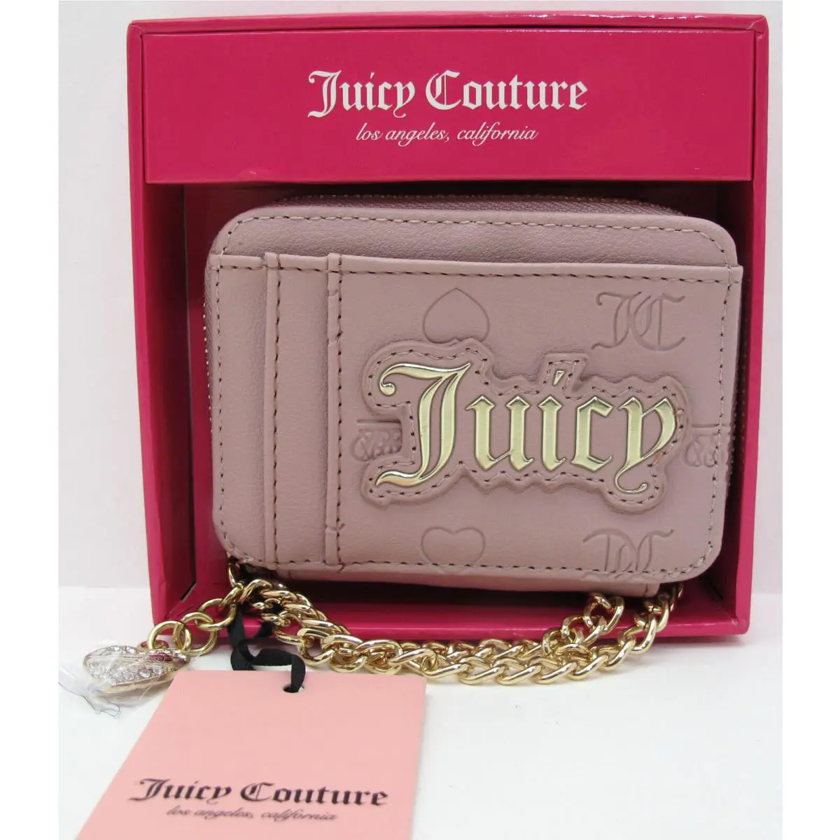 Juicy Couture Liquid Gold Logo Square Card Case Wallet Dusty Blush Gift Box