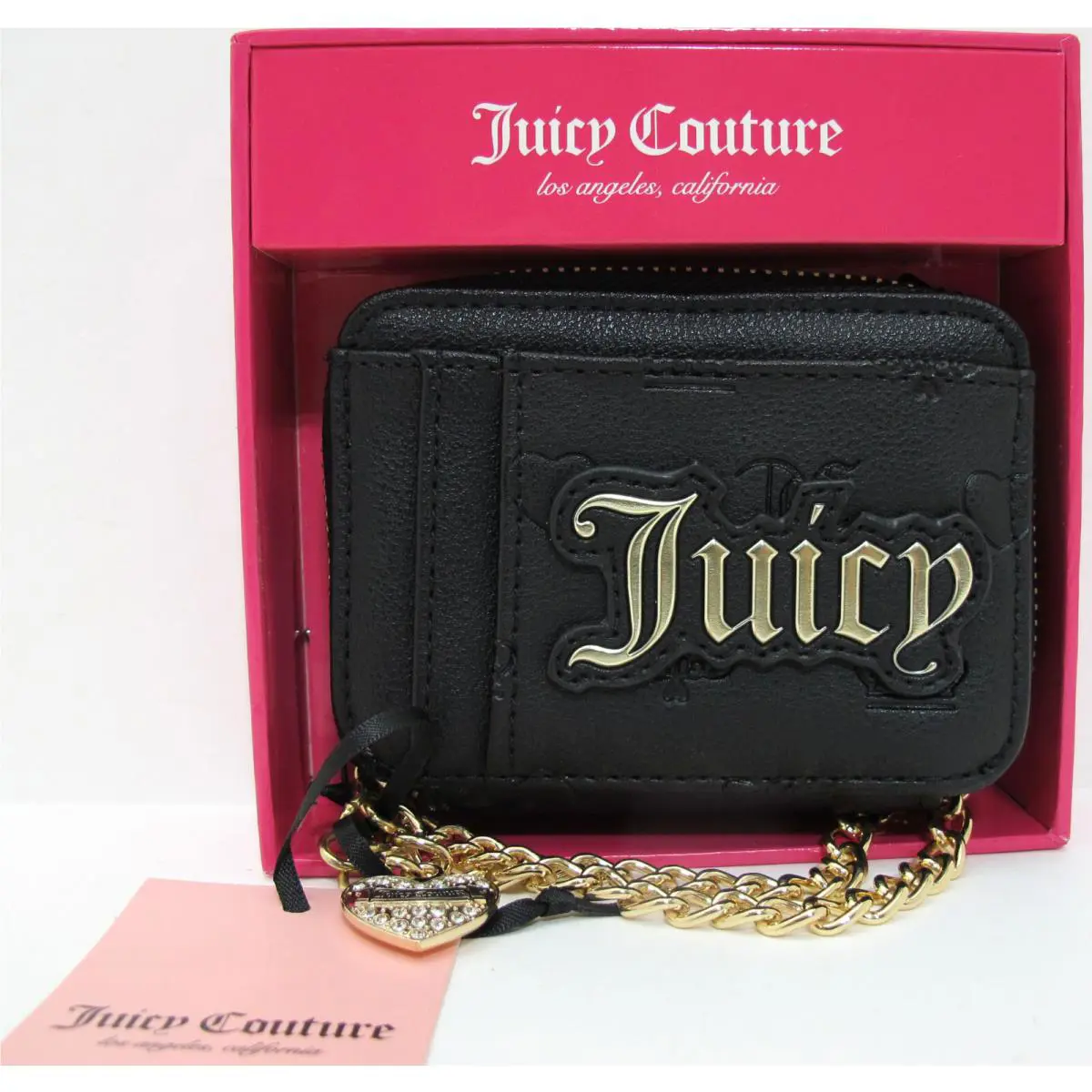 Juicy Couture Liquid Gold Logo Square Card Case Wallet Black Gift Box
