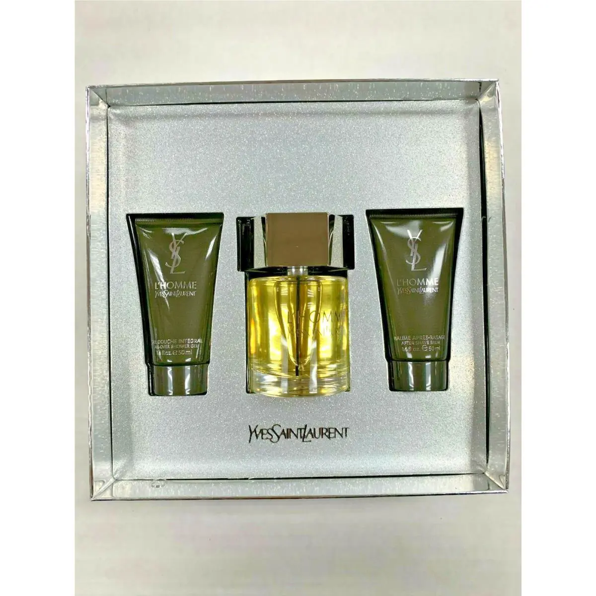 Ysl L` Homme 3PC 3.3 Edt Spr 1.6 S/g 1.6 OZ A/s Balm Hard Box M by Yves Saint Laurent