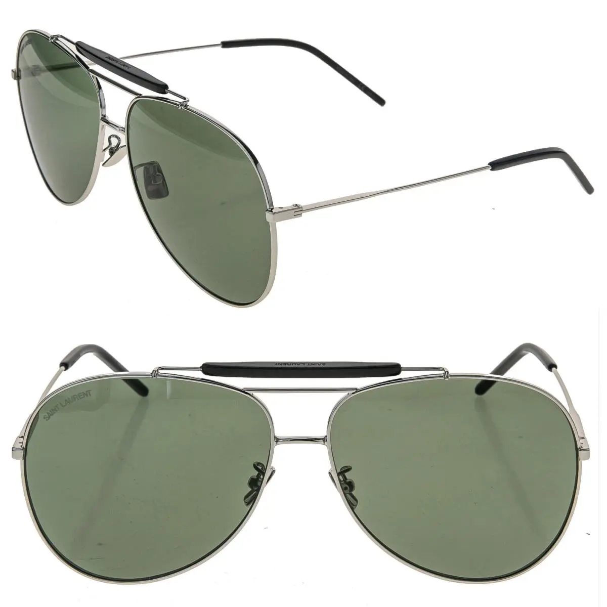 Saint Laurent Classic Oversized Aviator SL 11 005 Silver Green Sunglasses SL11