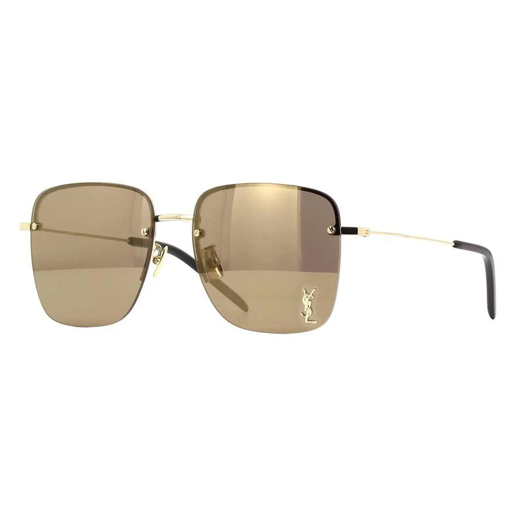 Saint Laurent SL 312 M 006 Gold Grey Gold Mirror Ysl Logo Lens Women Sunglasses - Frame: Gold, Lens: Brown