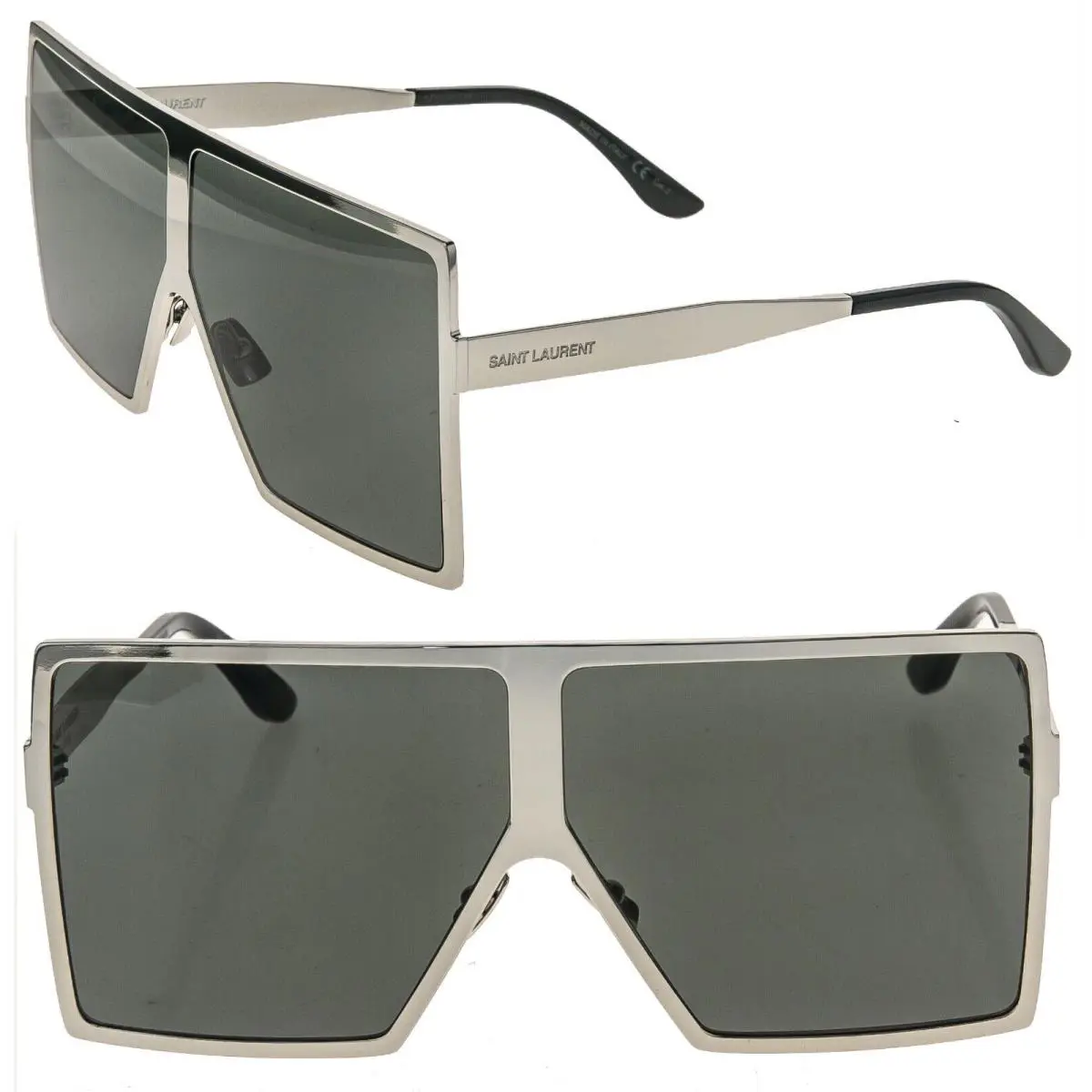 Saint Laurent Betty SL 182 SL182 Silver Black Unisex 002 Oversized Sunglass Ysl by Yves Saint Laurent