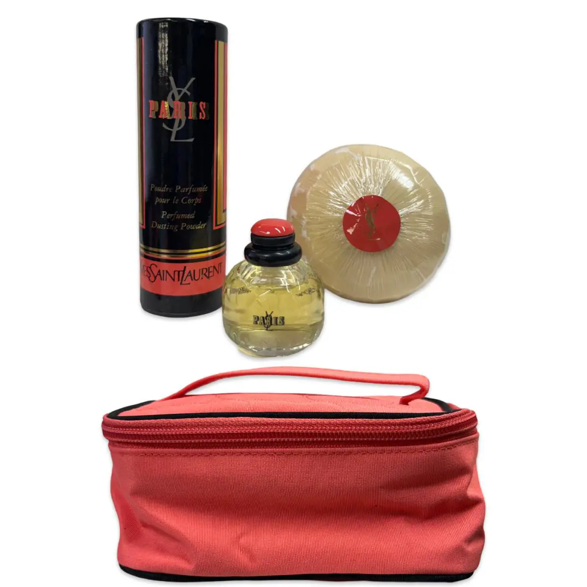 Vintage Yves Saint Laurent Paris Mini Perfume Set w/ Soap Dusting Powder + Bag