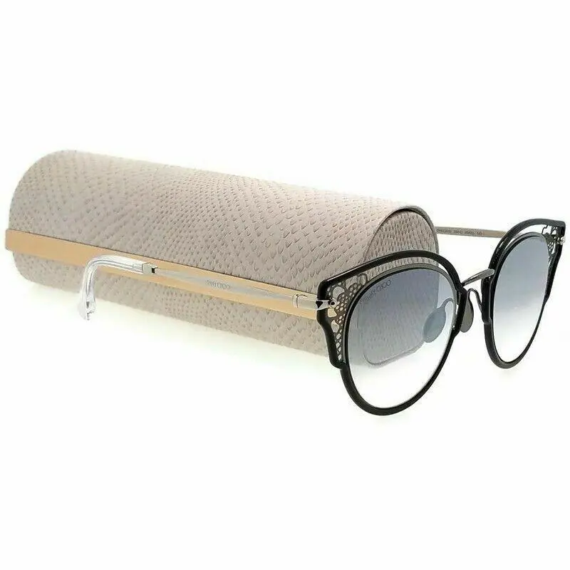 Jimmy Choo Dhelia S 284 Black Ruthenium Sunglasses Silver Mirrored Lens 48mm