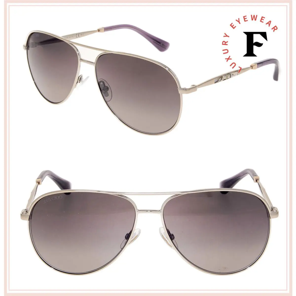 Jimmy Choo Jewly Gold Aviator Violet Gradient Metal Jewel Sunglasses Women