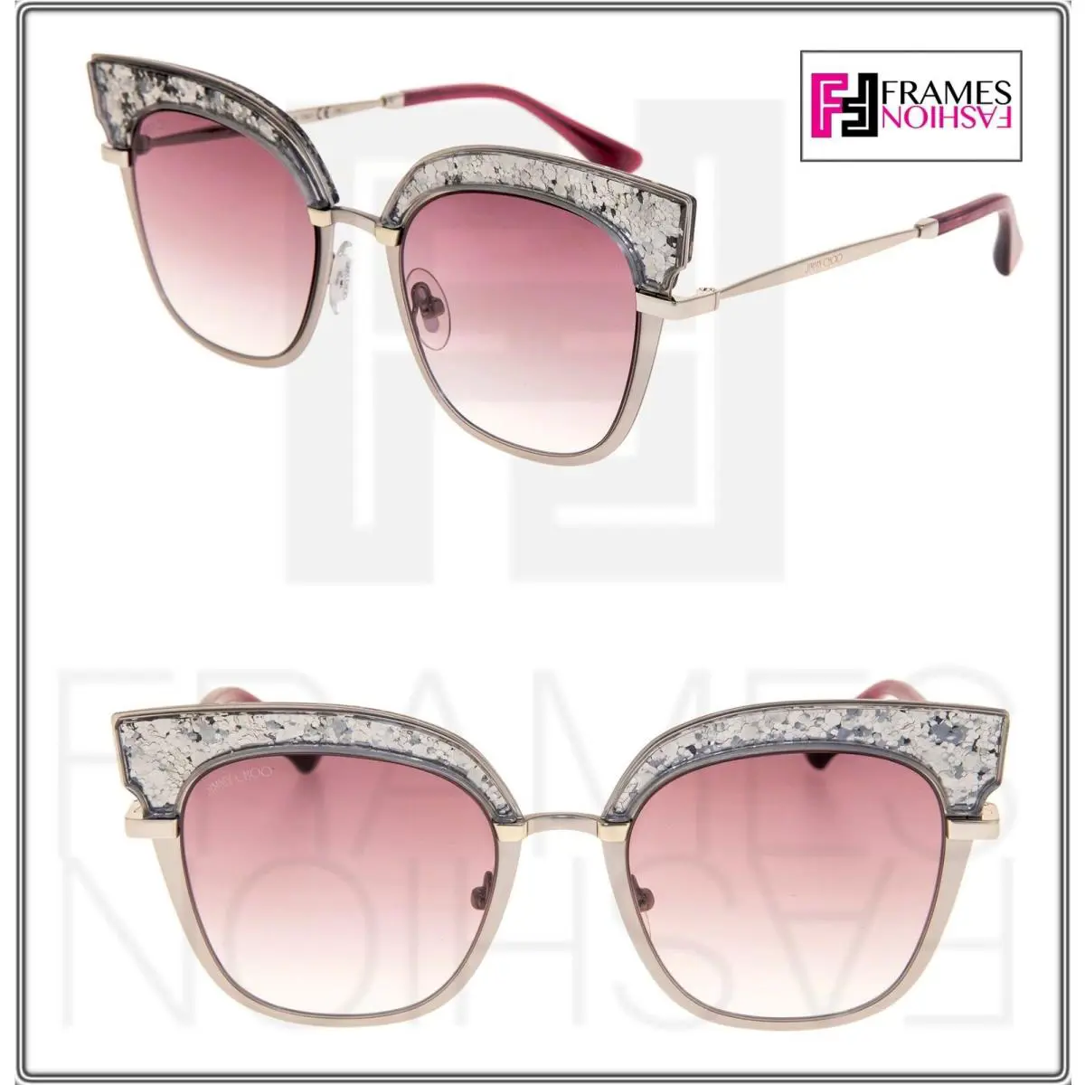 Jimmy Choo Rosy Gunmetal Pink Grey Glitter Bar Flat Mirrored Sunglasses Rosy/s - IXAFU, Frame: Gunmetal Grey, Lens: Pink