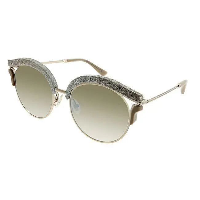 Jimmy Choo Lash Gold Bronze Beige Snake Leather Glitter Mirrored Sunglasses - Beige, Frame: Bronze Beige, Lens: Brown Silver