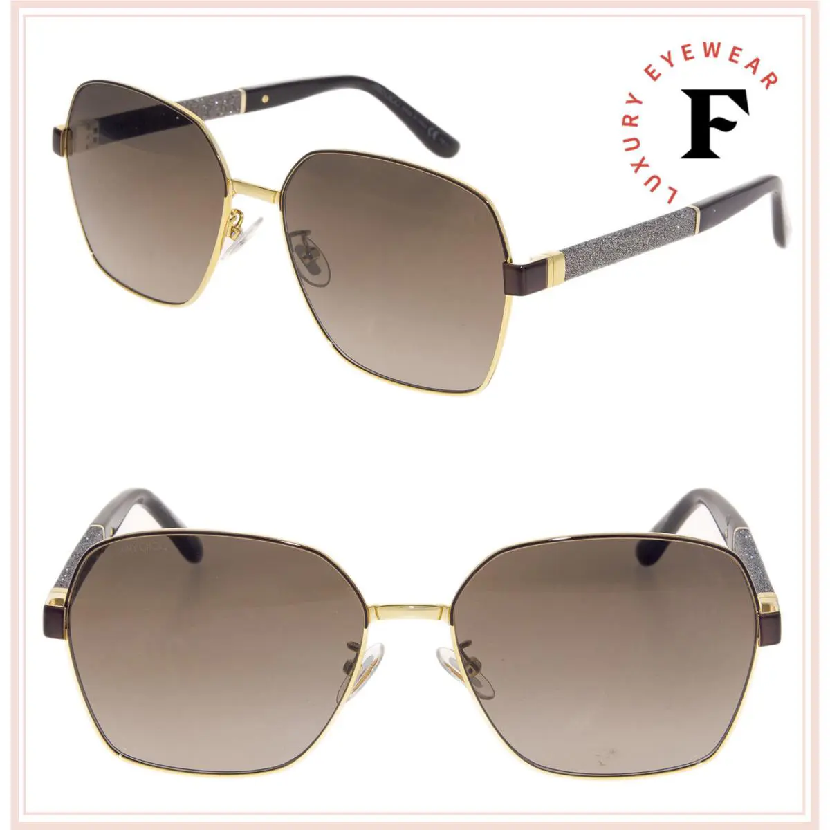 Jimmy Choo Sia Brown Gold Oversized Gradient Metal Glitter Sunglasses Siaf