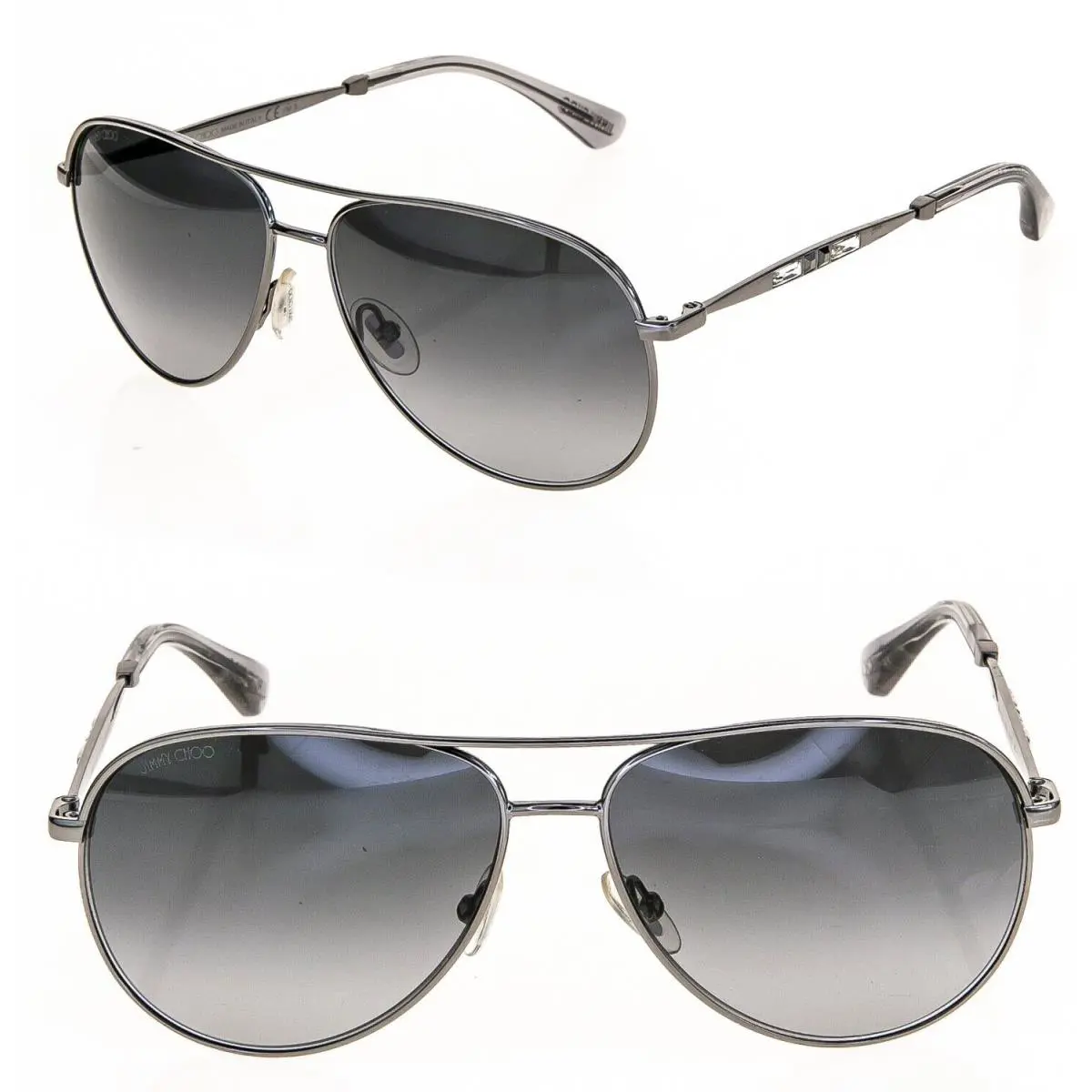 Jimmy Choo Jewly Ruthenium Aviator Gray Gradient Metal Jewel Sunglasses Women