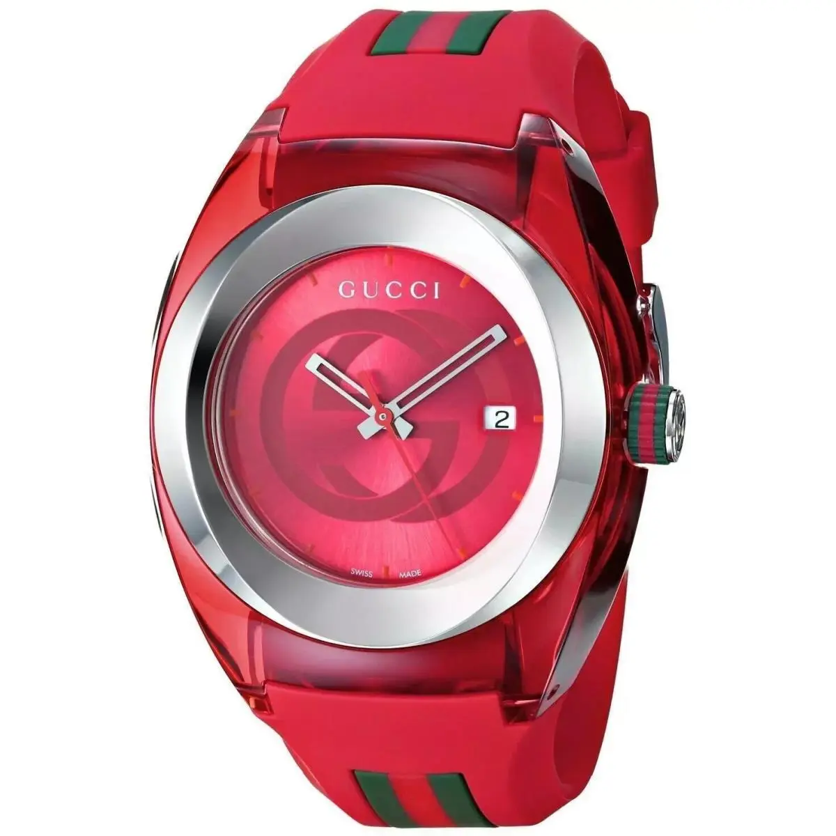 Gucci Sync Xxl YA137103 Red Rubber Strap 46mm Unisex Watch - Dial: Red, Band: Red, Bezel: Silver