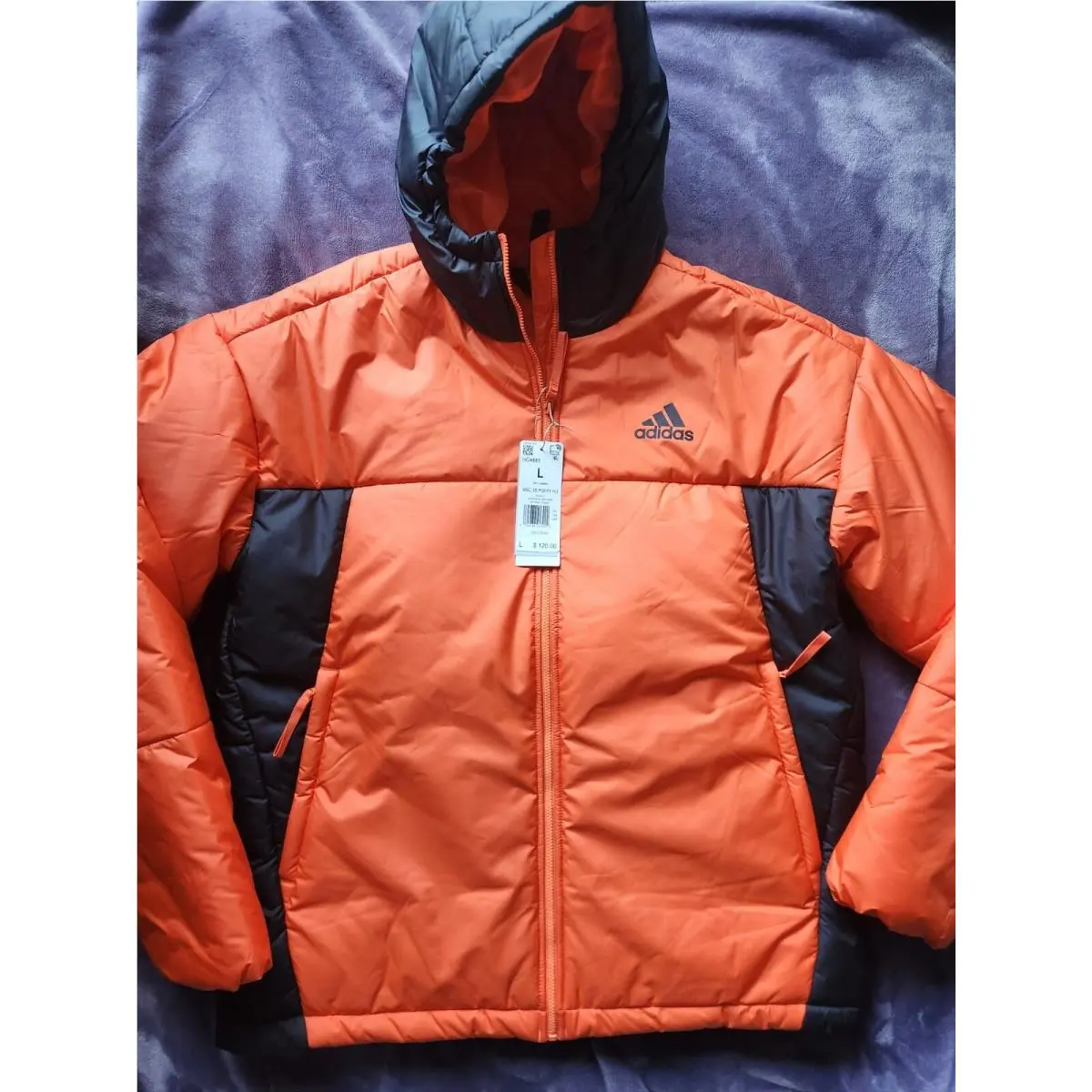 Adidas 3-Stripes Bsc 3S Puffy Hooded Jacket Orange Size XL HG4885