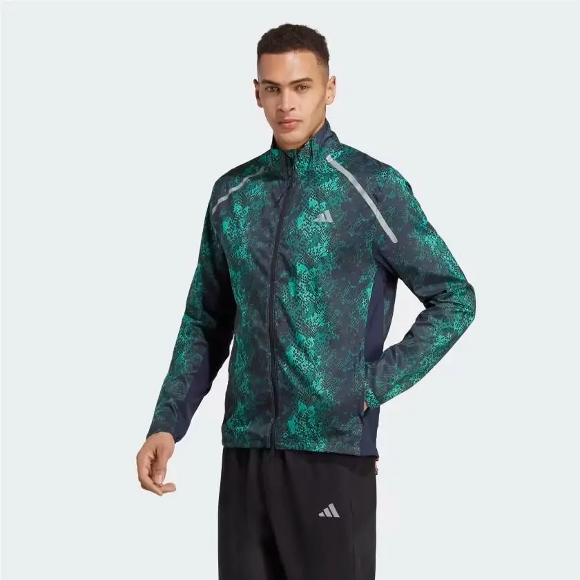 Adidas Allover Print Marathon Running Jacket Black Green Size Large IC7596