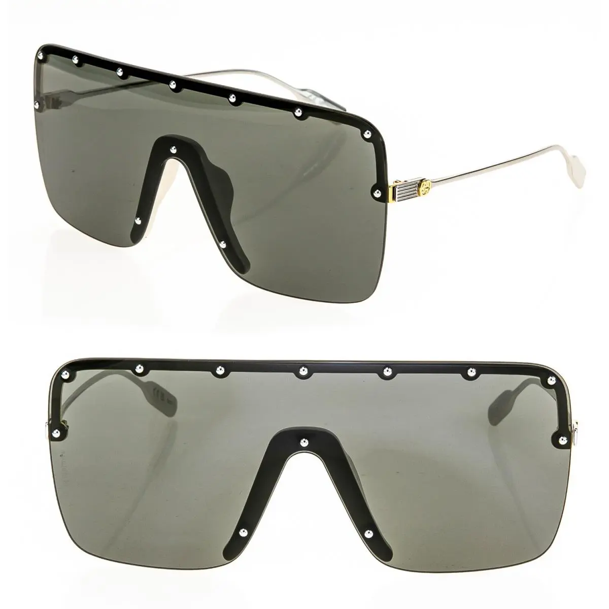Gucci GG1245S Stud Oversized Mask 1245 Silver Black Metal Sunglass 004
