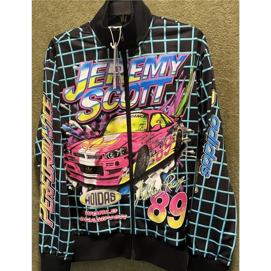 Adidas Jeremy Scott Rally Track Jacket Large Mens Black Blue Full Zip Racing