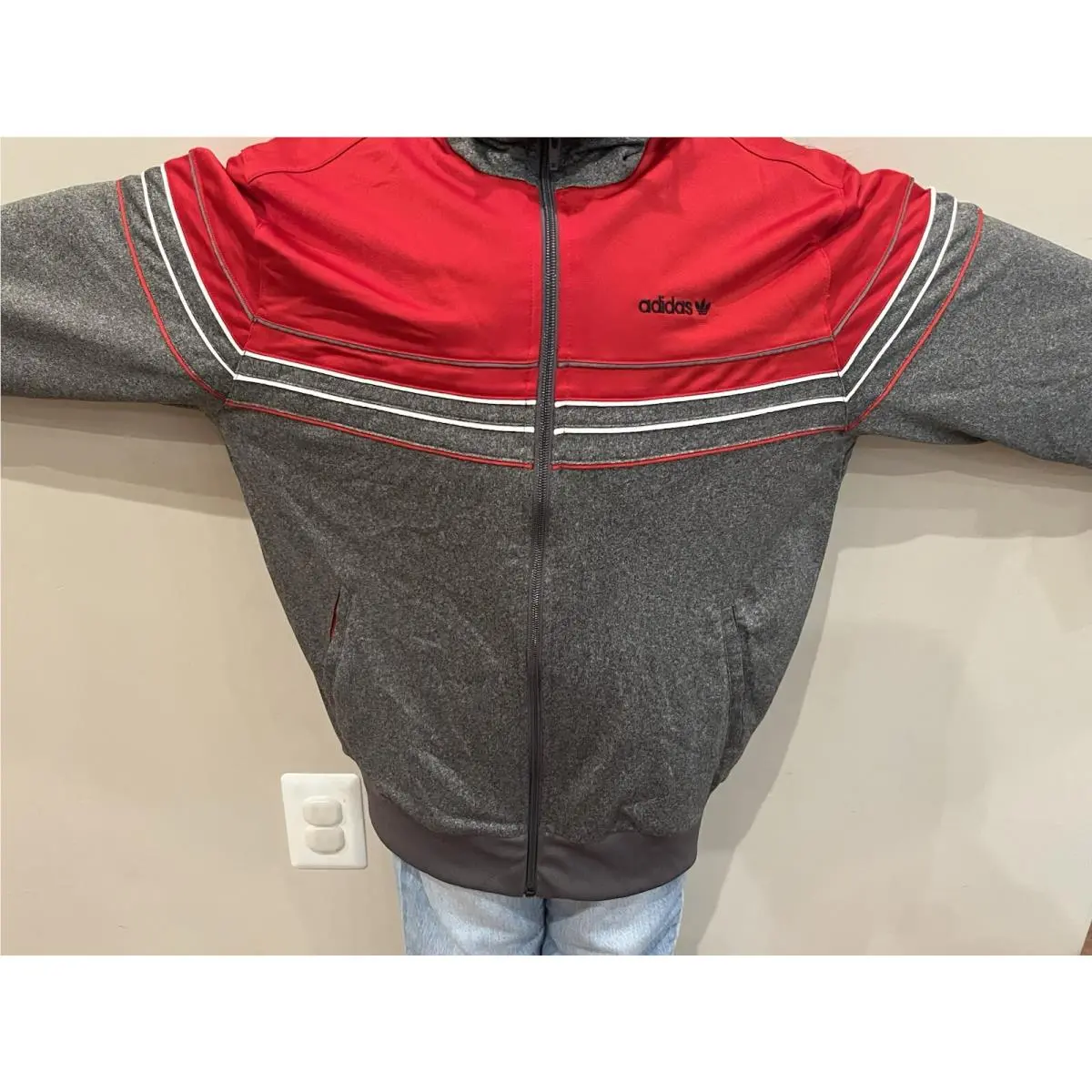Adidas Originals Piping Throwback Track Top Iron Heather/scarlet/white SM