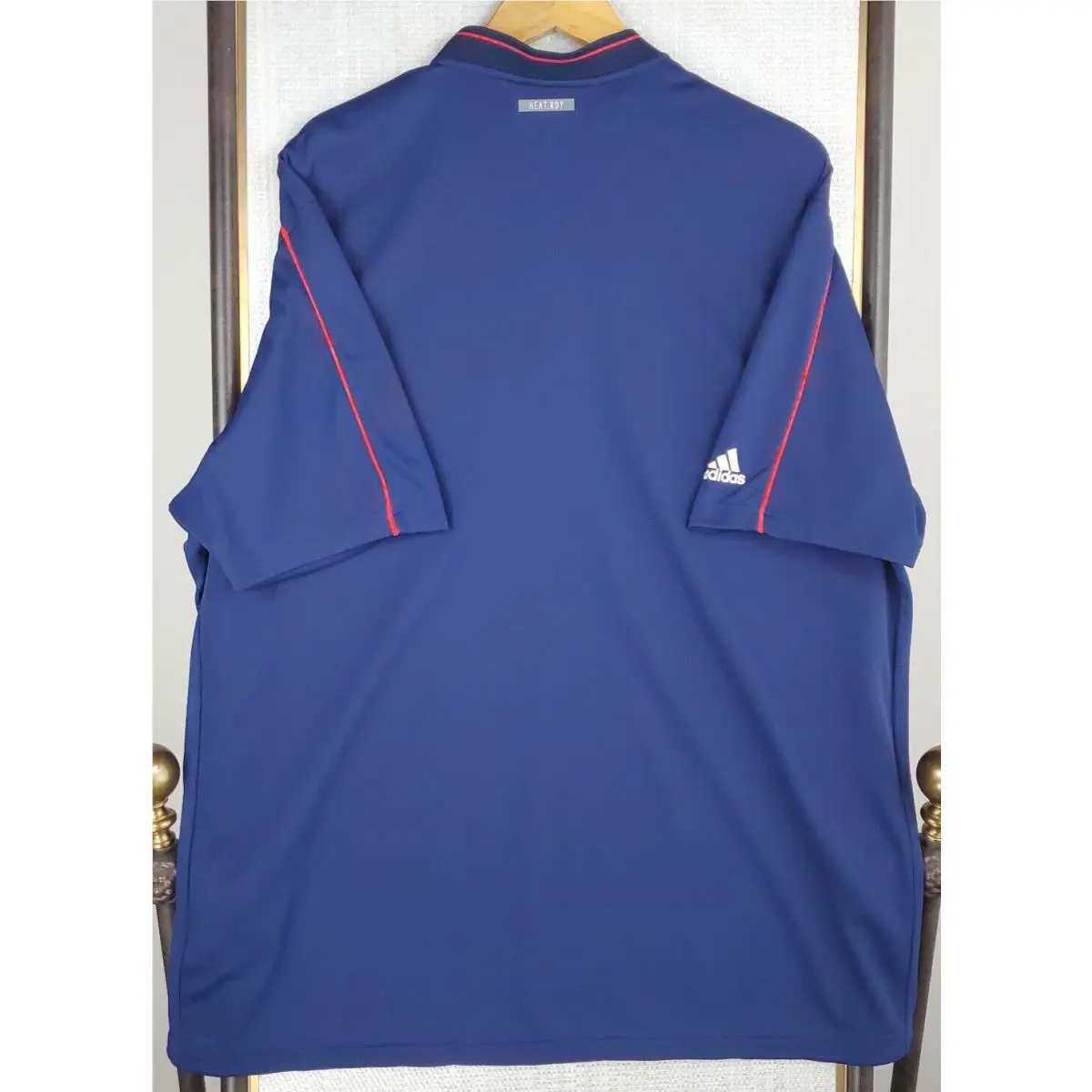 Adidas clothing - short sleeve performance golf tennis casual UV Protection breathable button up front down mens size wicking stretchy adidas trefoil collar nwt size L usa olympics ryder cup henley collar Heat Rdy - Blue 8
