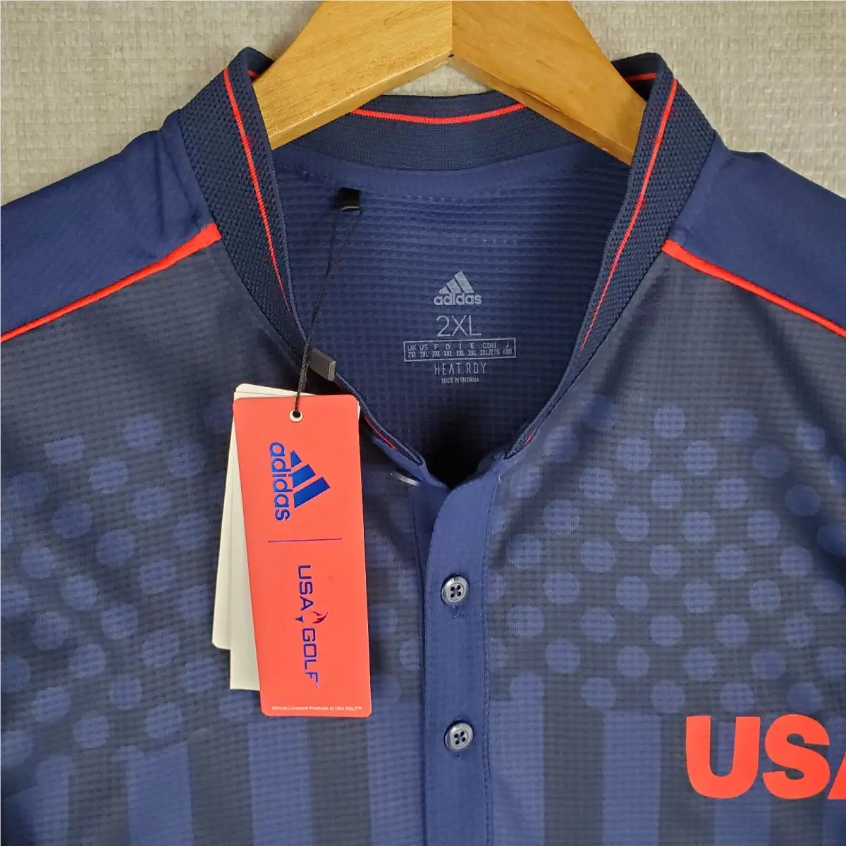 Adidas clothing - short sleeve performance golf tennis casual UV Protection breathable button up front down mens size wicking stretchy adidas trefoil collar nwt size L usa olympics ryder cup henley collar Heat Rdy - Blue 16