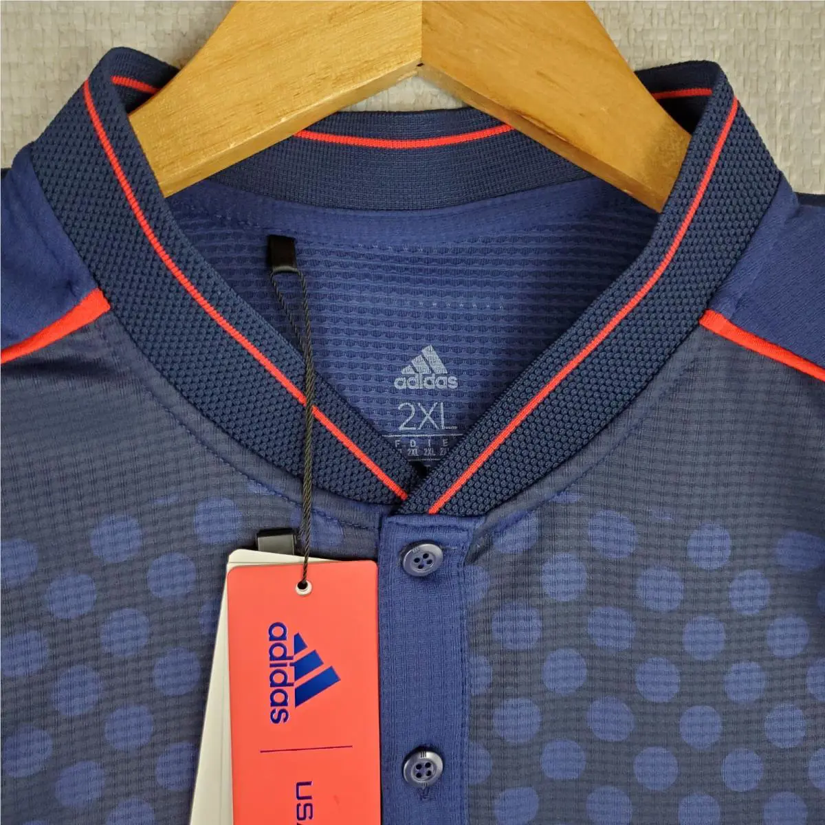 Adidas clothing - short sleeve performance golf tennis casual UV Protection breathable button up front down mens size wicking stretchy adidas trefoil collar nwt size L usa olympics ryder cup henley collar Heat Rdy - Blue 17