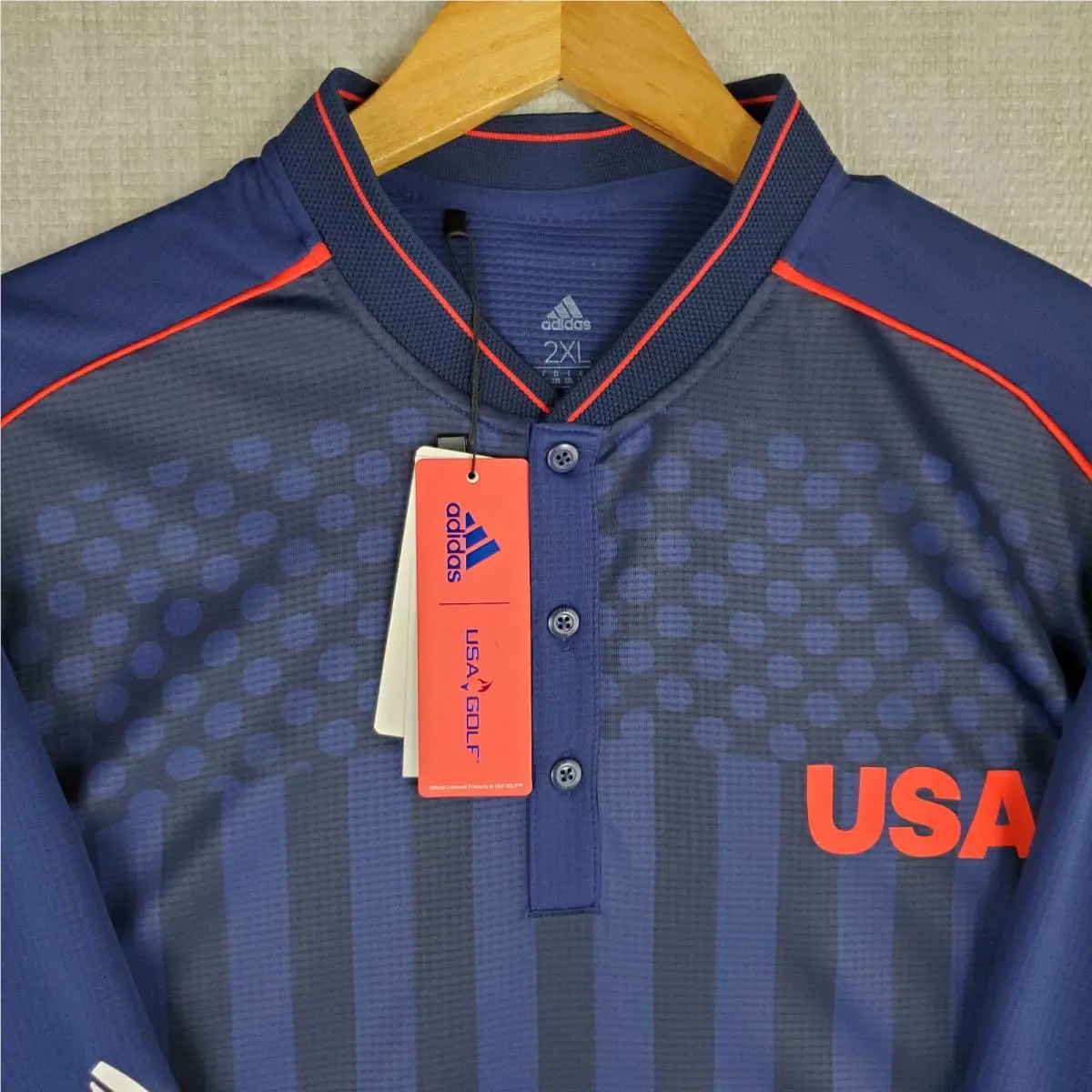 Adidas clothing - short sleeve performance golf tennis casual UV Protection breathable button up front down mens size wicking stretchy adidas trefoil collar nwt size L usa olympics ryder cup henley collar Heat Rdy - Blue 0