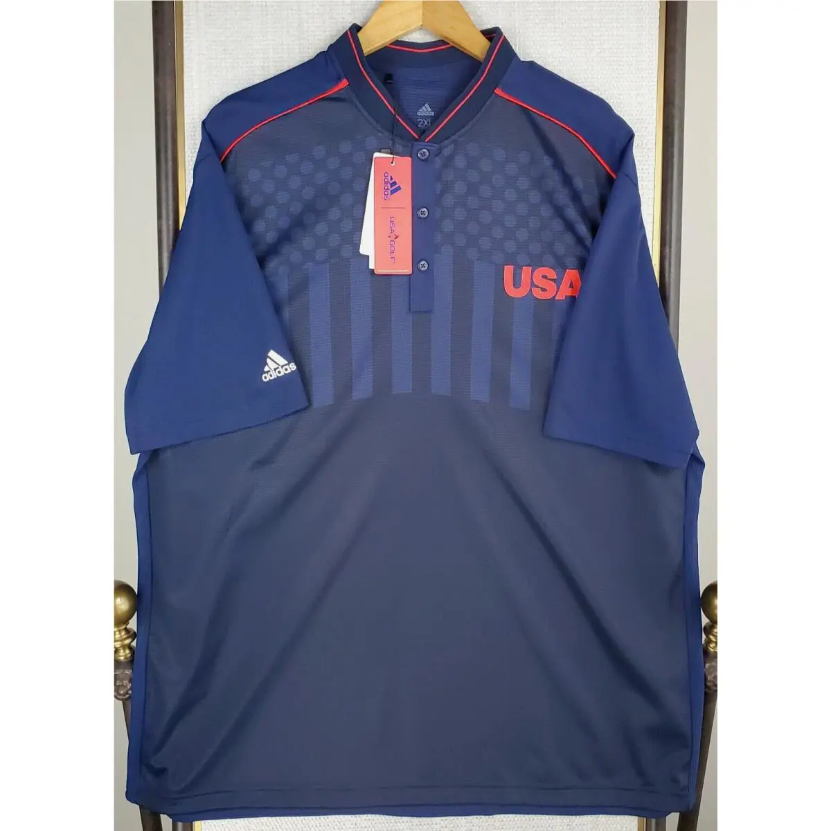 Adidas clothing - short sleeve performance golf tennis casual UV Protection breathable button up front down mens size wicking stretchy adidas trefoil collar nwt size L usa olympics ryder cup henley collar Heat Rdy - Blue 1