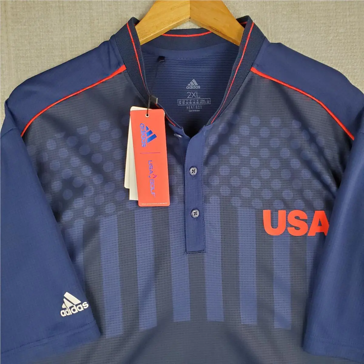 Adidas clothing - short sleeve performance golf tennis casual UV Protection breathable button up front down mens size wicking stretchy adidas trefoil collar nwt size L usa olympics ryder cup henley collar Heat Rdy - Blue 2