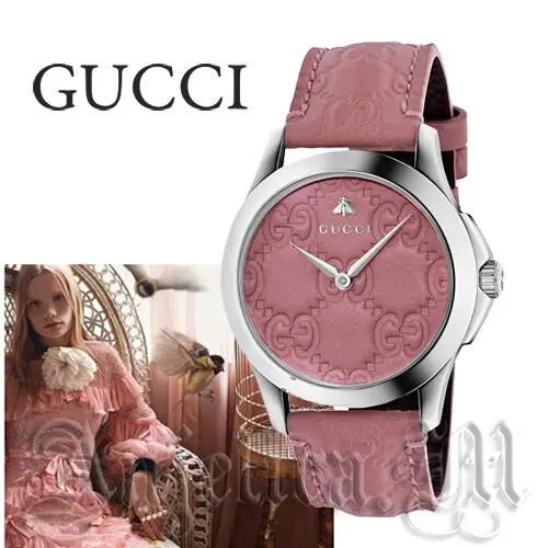 Gucci G-timeless Watch YA1264030 Pink Leather Silver Tone Swiss Made