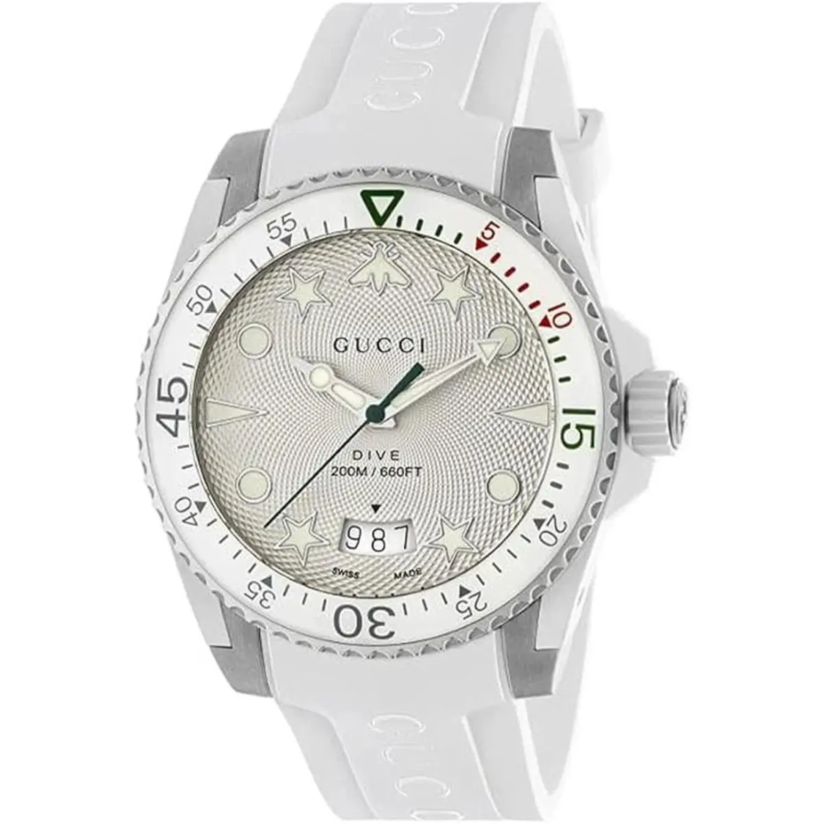 Men`s Quartz Dive Watch Eye-catching Unique White Dial Model YA136337 by Gucci