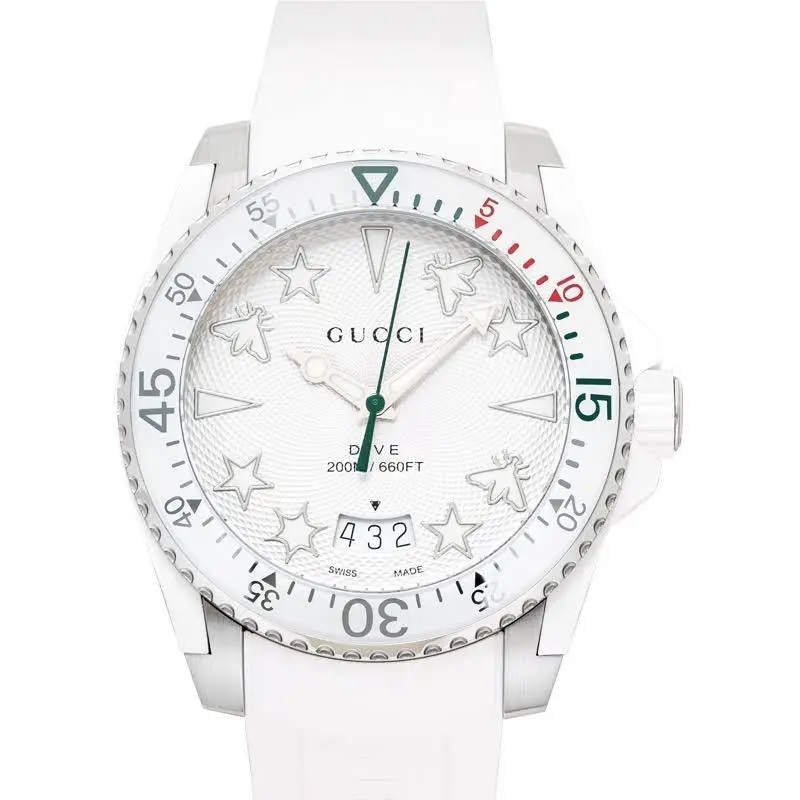 Gucci YA136337 Unisex Dive White Wristwatch 40mm - Dial: White, Band: White, Bezel: Silver