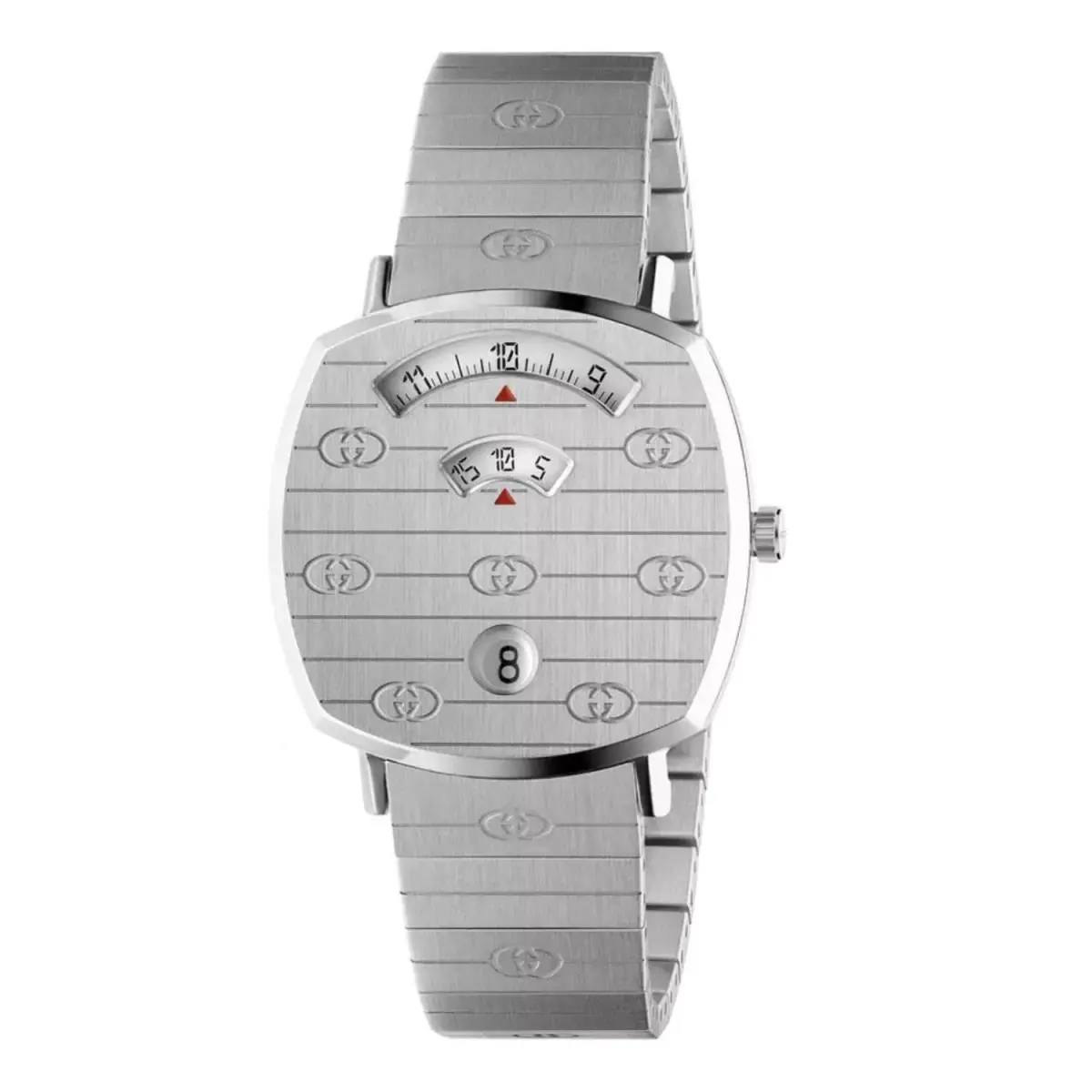 Gucci YA157401 Women`s Grip Whitesilver Dial Quartz Watch - Dial: Silver, White, Black, Band: Silver