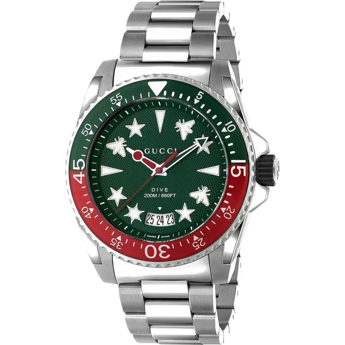 Gucci YA136222 Men`s Dive Green Dial Quartz Watch - Dial: Green, Band: Silver-tone