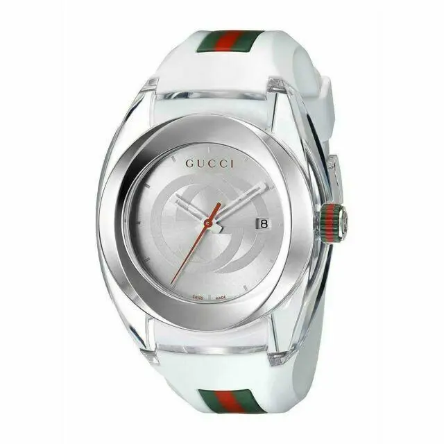 YA137102 Chronograph Unisex Silicone Strap Watch - Silver by Gucci