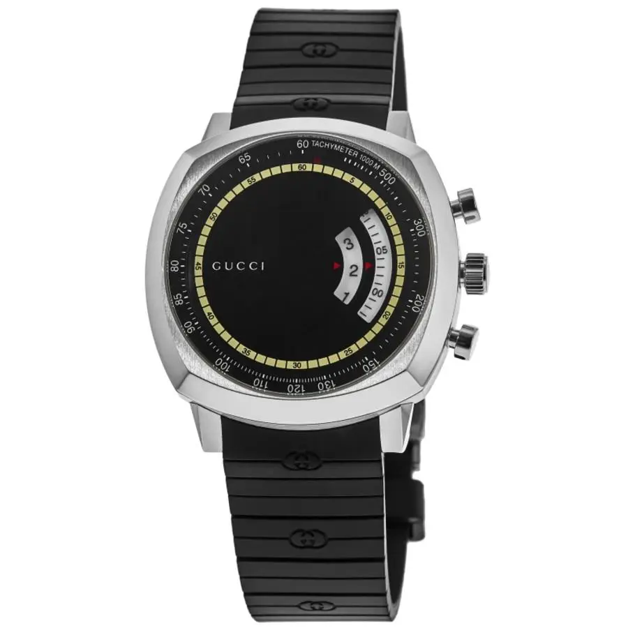 Gucci Grip Black Dial Black Rubber Strap Men`s Watch YA157301 - Face: Black, Dial: Black, Band: Black
