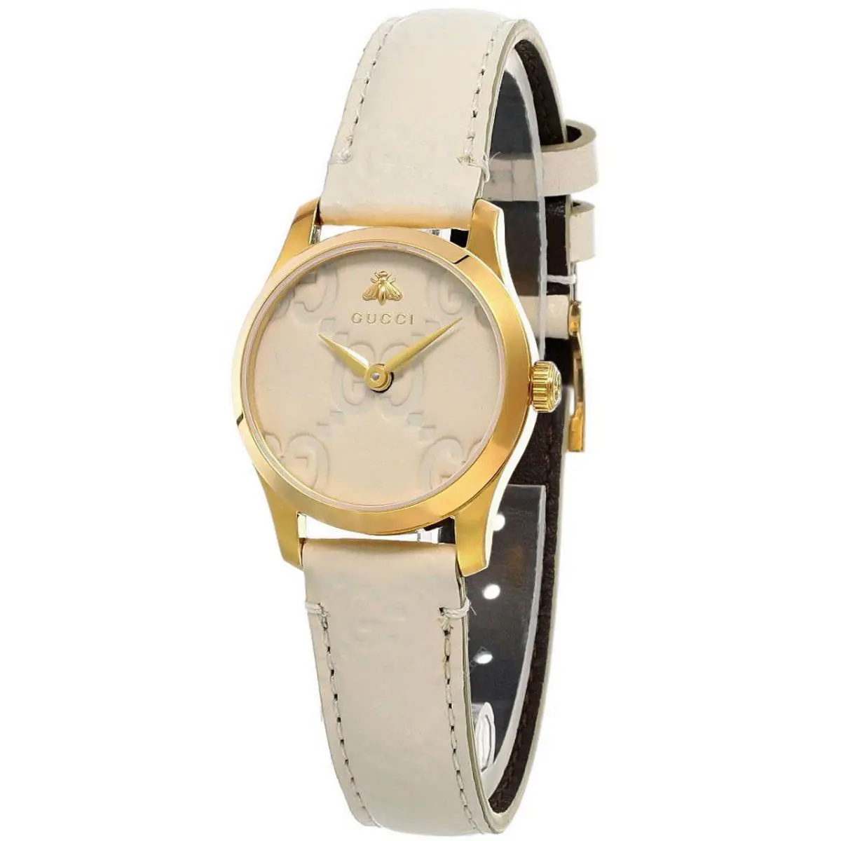 Gucci G-timeless 27mm Gold Pvd Bezel Cream Dial Women`s Watch YA126580A - Dial: Cream, Band: Cream, Bezel: Gold