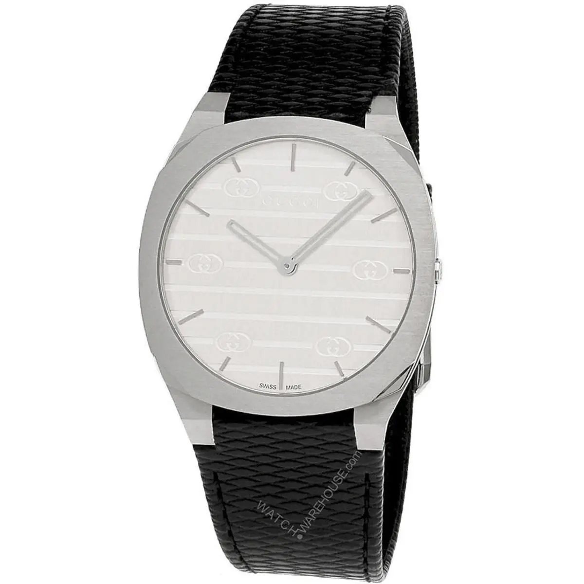 Gucci 25H Quartz 38mm Silver Brass Dial Leather Unisex Watch YA163419