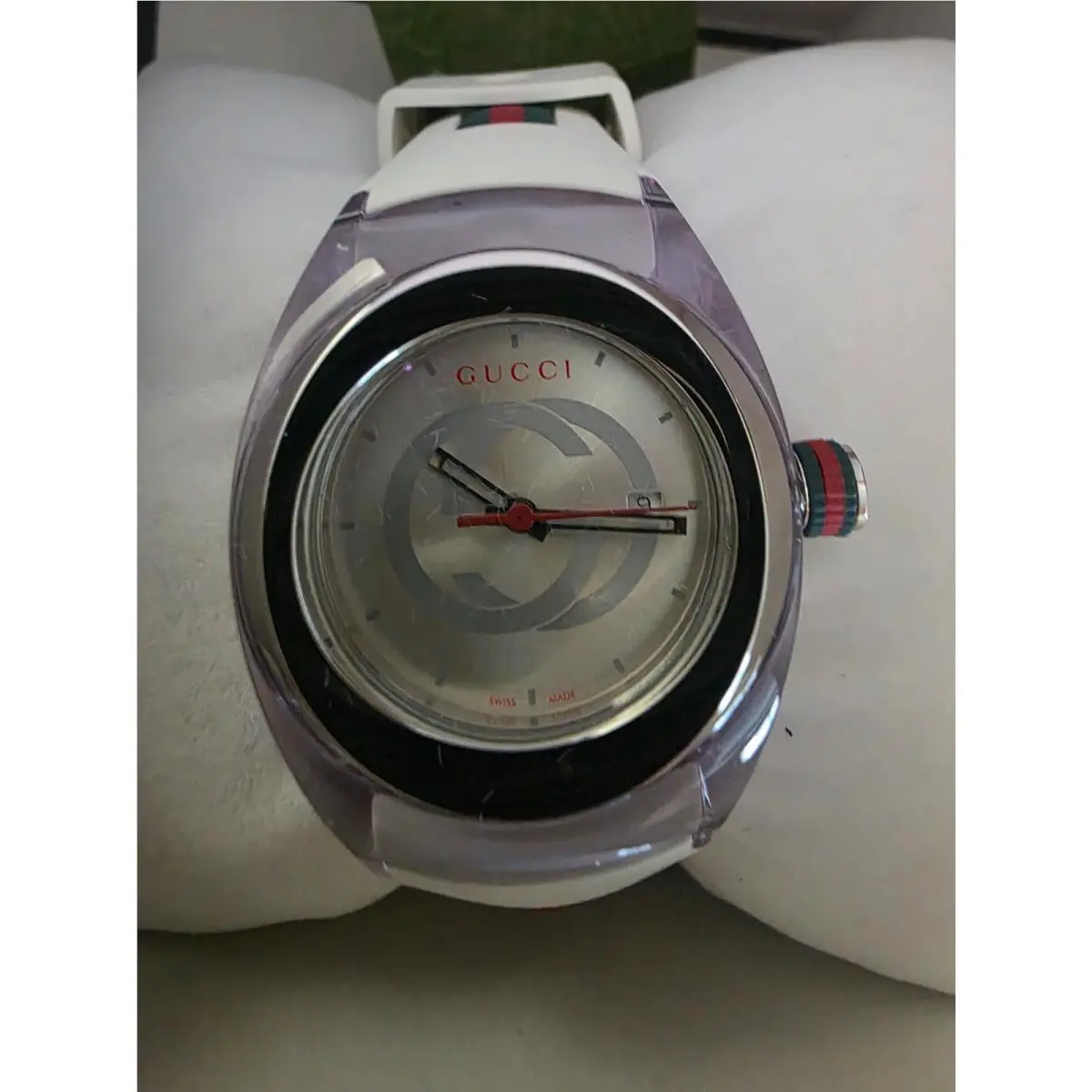 Women`s Sync L Silver Dial Rubber Strap Watch - YA137302 by Gucci