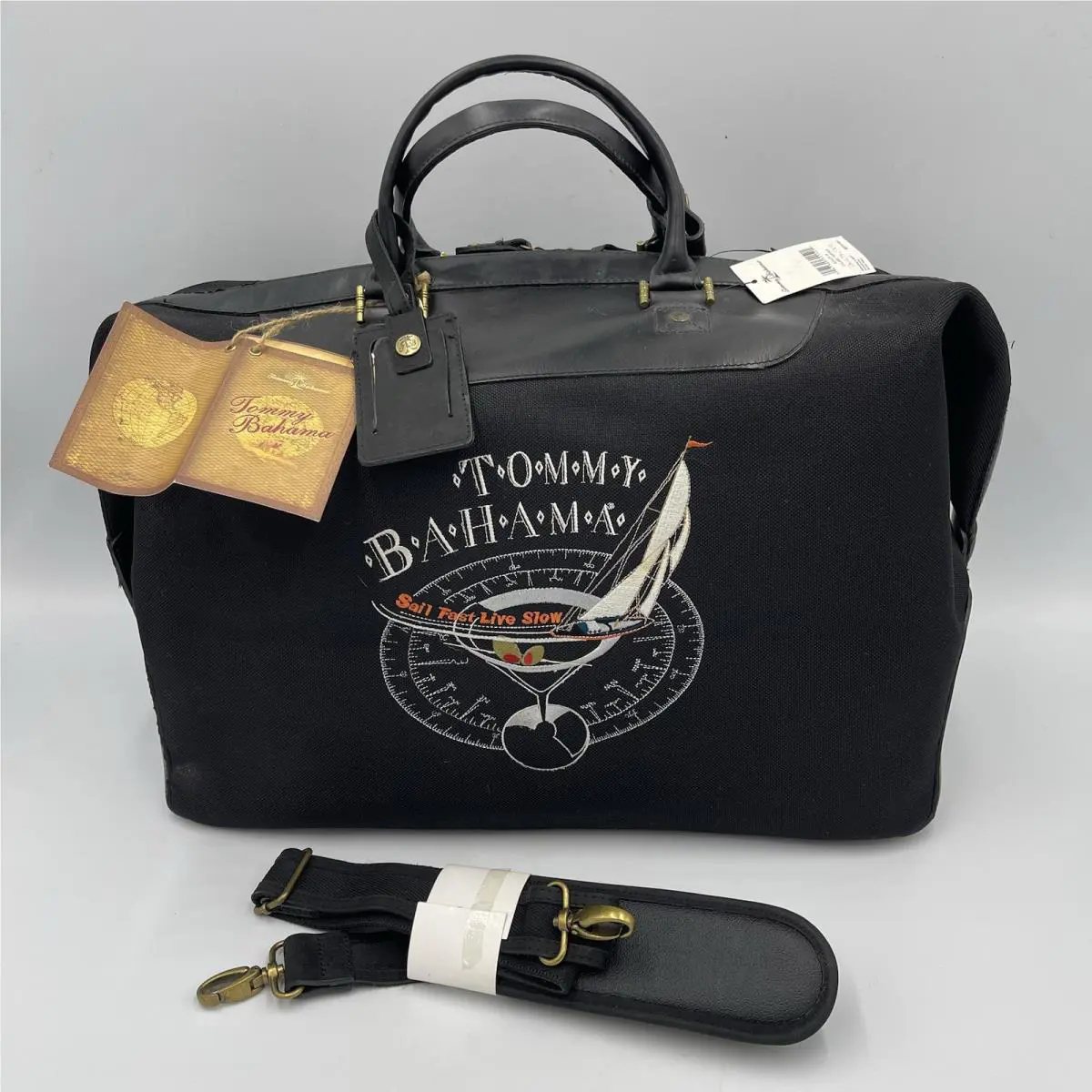 Tommy Bahama Black Duffle Bag Island Hopper Sail Fast Live Slow Sailboat