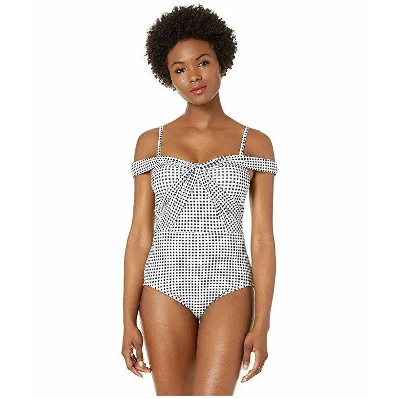 Gingham Over The Shoulder Twist One-piece L46740 Swimsuit Size 6 by Tommy Bahama
