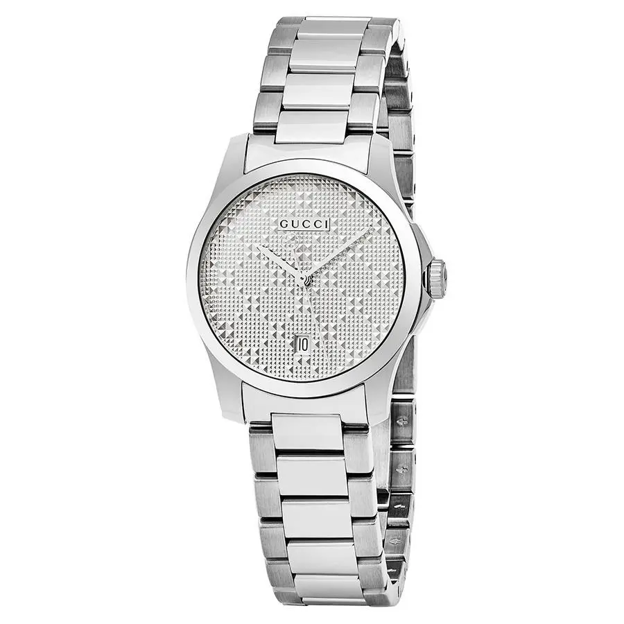Women`s Gucci G-timeless Swiss Made Stainless Steel Watch - YA126551 - Dial: Silver, Band: Silver, Bezel: Silver