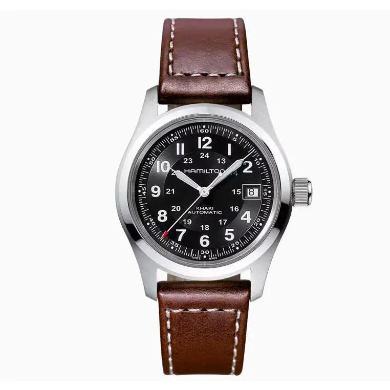 Khaki Field Black Dial Brown Leather Strap Men`s Watch H70455533 by Hamilton