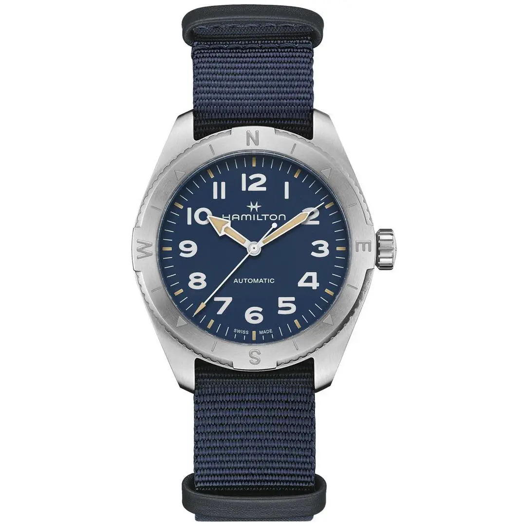Hamilton Khaki Field Expedition 41MM Auto Blue Dial Nato Strap H70315940 - Dial: Blue, Band: Blue, Bezel: Silver